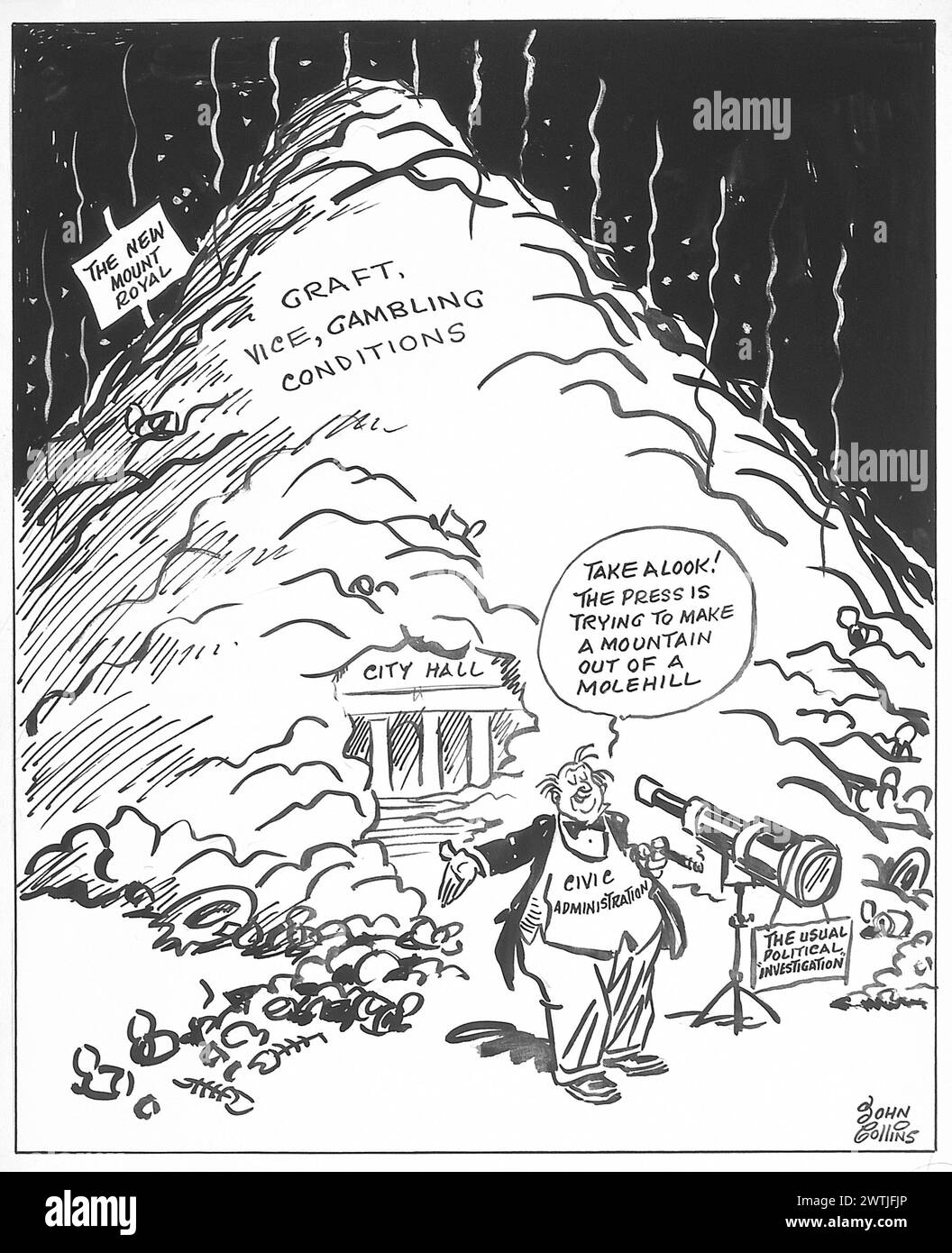 Cartoon - Versuch, ein Molehill aus einem Berg zu machen. John Collins (1917-2007) Stockfoto