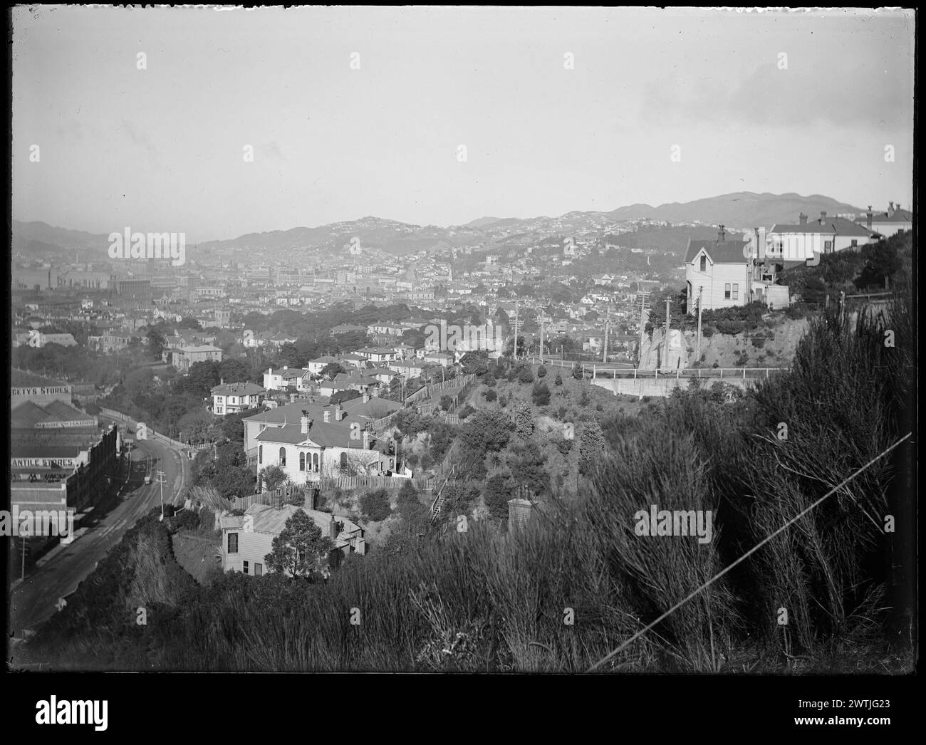Wellington und Umgebung - Nummer 3, Mai 1923 Schwarzweiß-negative, Stadtansichten, Gelatine-Trockenplatten-negative Stockfoto