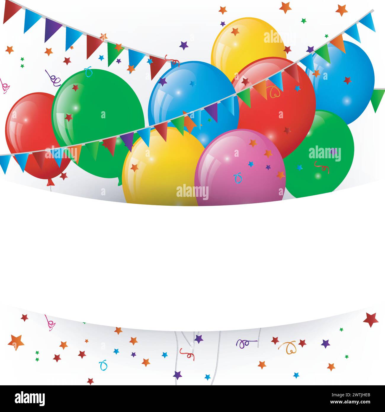 Ballons und Konfetti, Happy Birthday Banner, Vektor-Illustration Stock Vektor