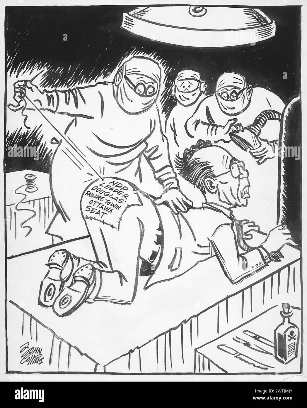Cartoon - Saskatchewan Medical Plan in Betrieb. John Collins (1917-2007) Stockfoto
