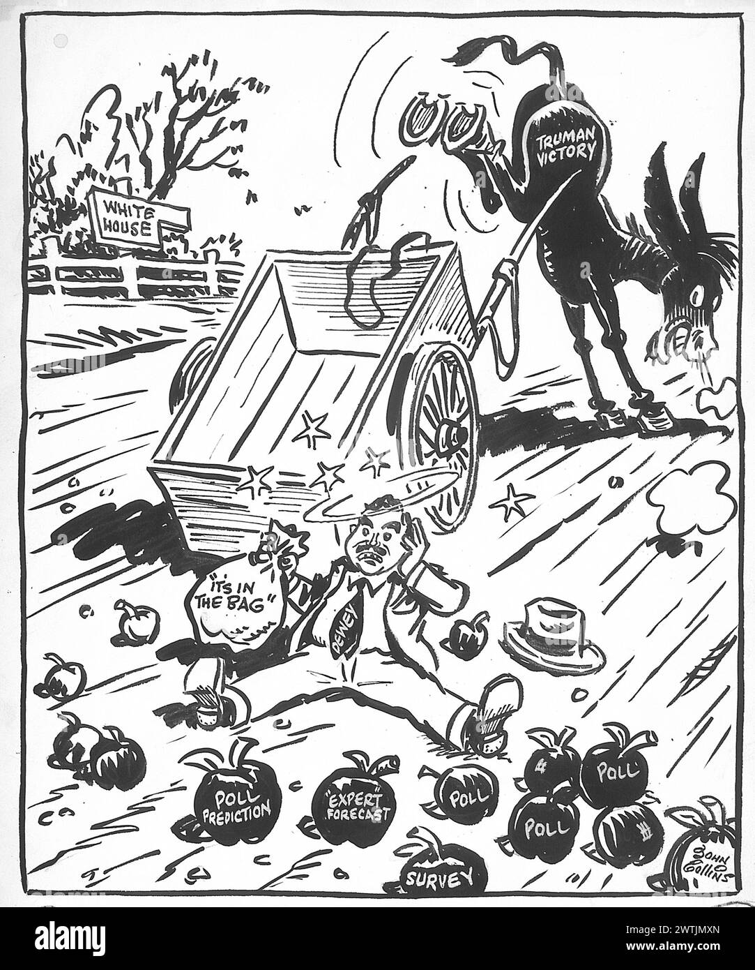 Cartoon - verärgert den Applecart. John Collins (1917-2007) Stockfoto