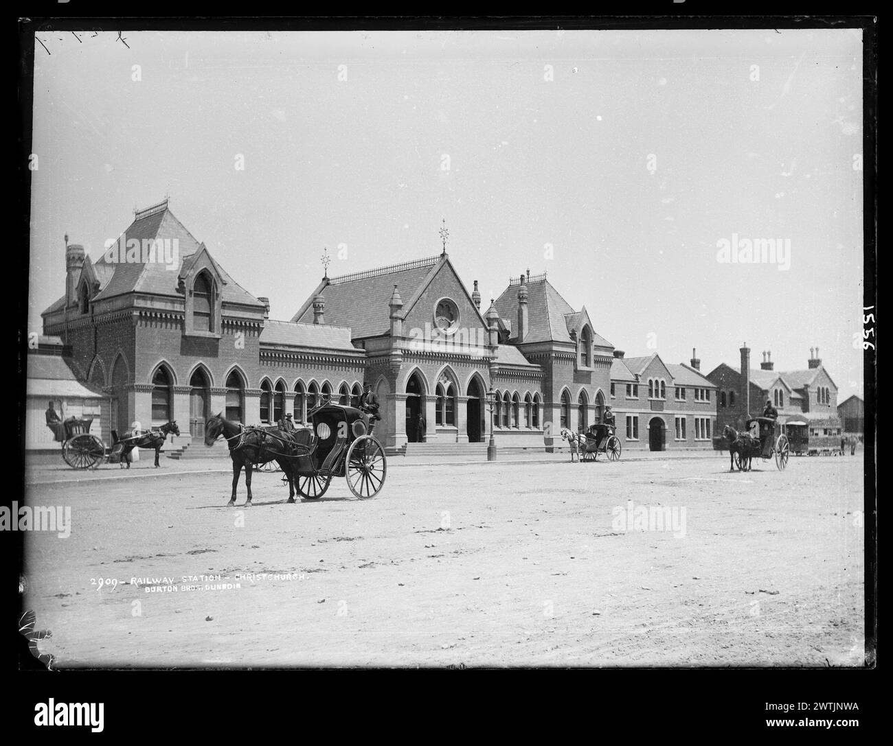 Bahnhof, Christchurch Gelatine-Trockenplatten-negative, Schwarzweiß-negative Stockfoto