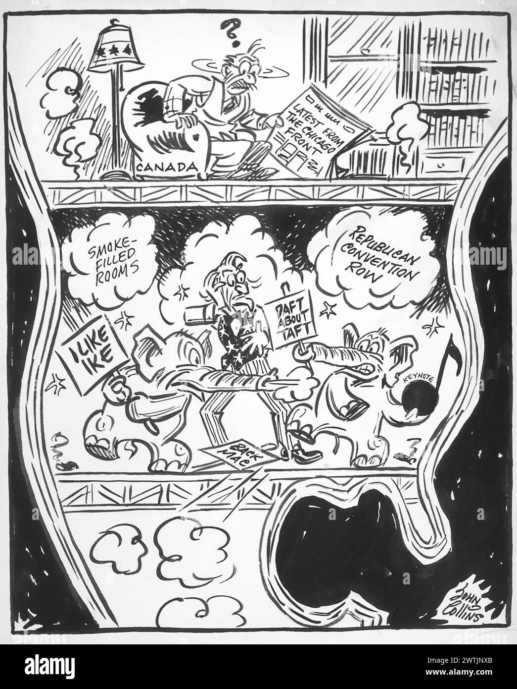 Cartoon - die Nachbarn unter uns schmeißen eine Party. John Collins (1917-2007) Stockfoto