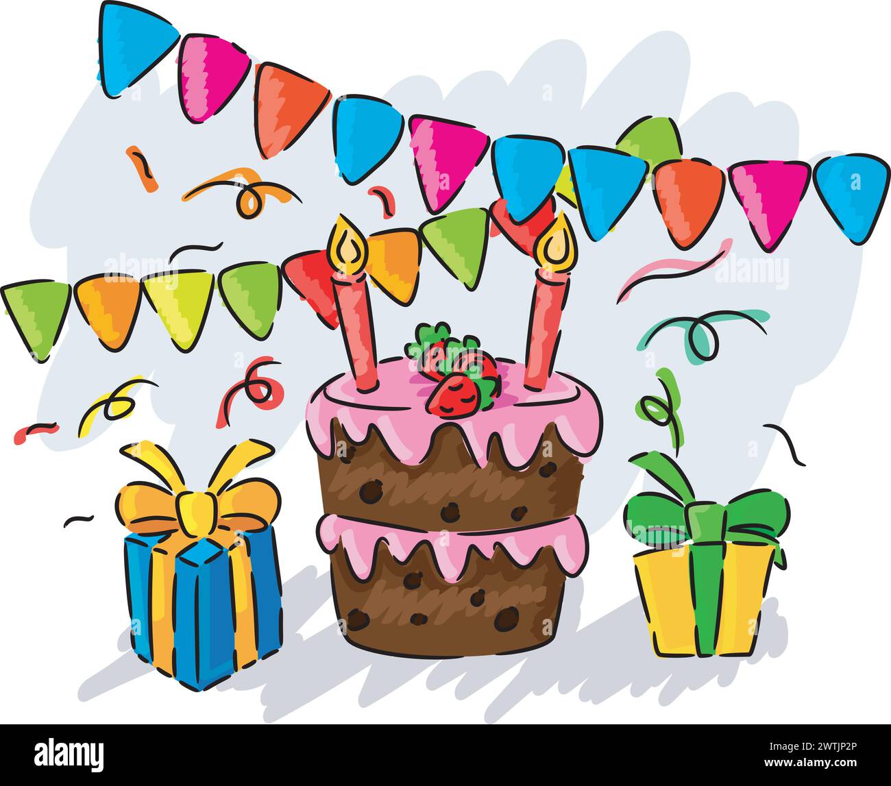 Geburtstagsparty Handzeichnung Kinder, Vektor-Illustration Stock Vektor