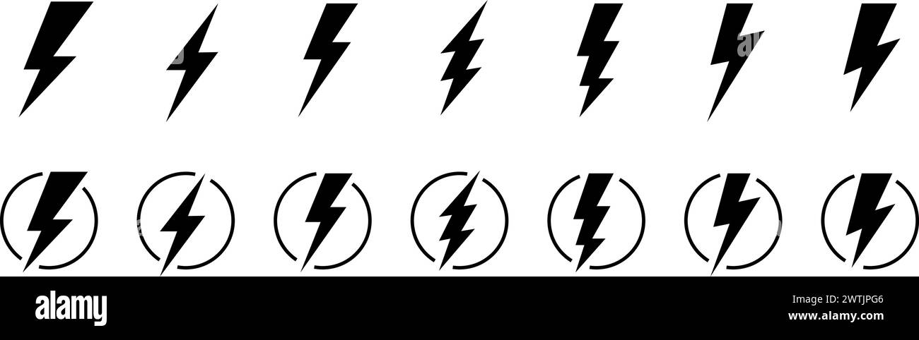 Blitzsymbol. Symbol für elektrische Leistung. Energiezeichen für die Stromversorgung Stock Vektor