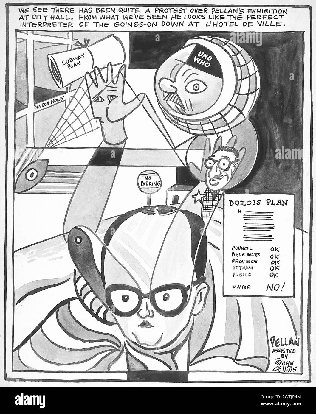 Cartoon - Kunst im Rathaus. John Collins (1917-2007) Stockfoto