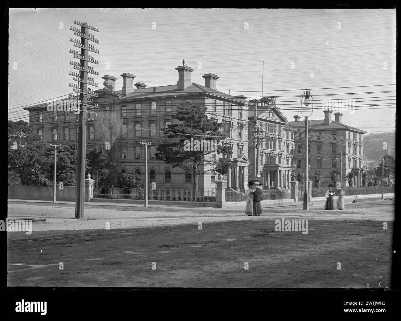 Alte Parlamentsgebäude, Wellington-Schwarzweiß-negative Stockfoto