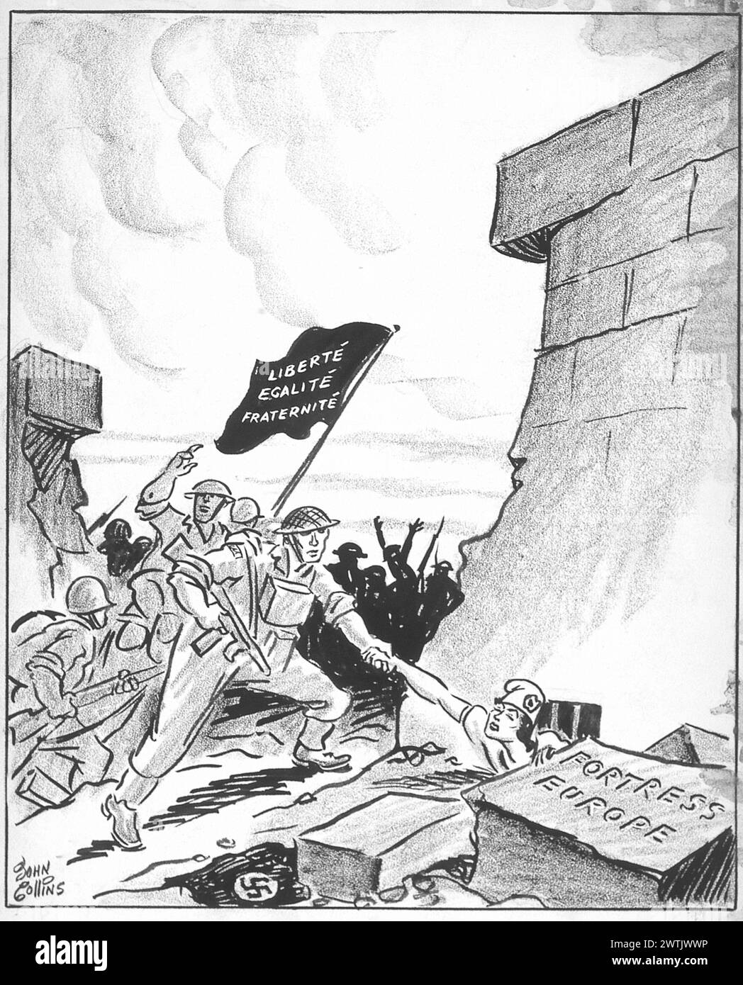 Cartoon - Sturm auf die Bastille-1944. John Collins (1917-2007) Stockfoto