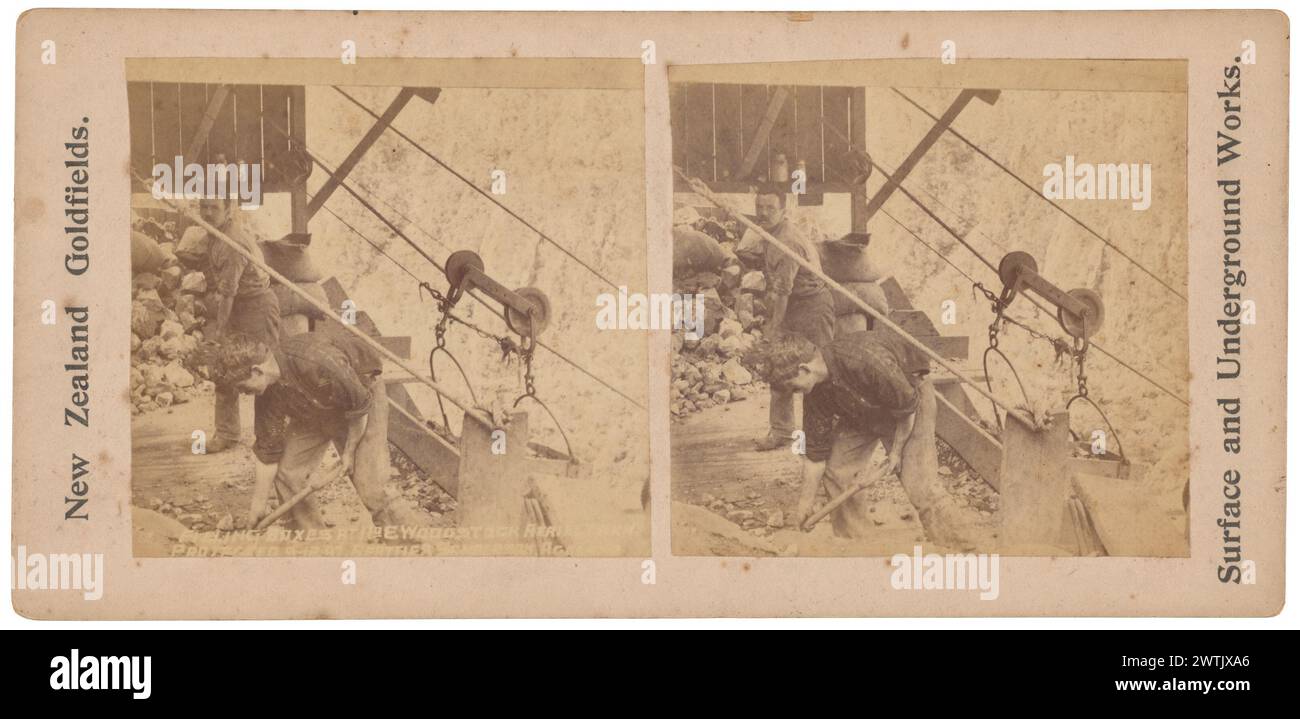 Füllen von Boxen bei der Nr. 3 'Woodstock'-Luftbahnaufnahmen, stereoskopische Fotos, Schwarzweißdrucke Stockfoto