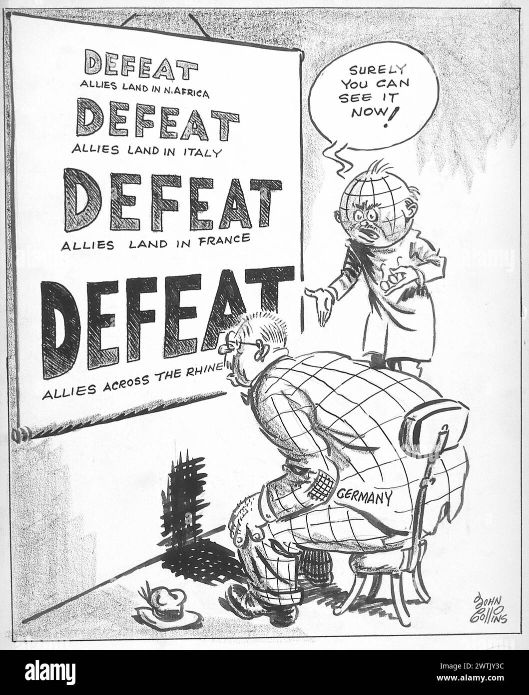 Cartoon - die Schrift auf der Wand. John Collins (1917-2007) Stockfoto