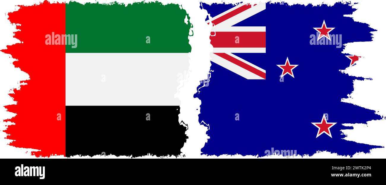 Neuseeland und Vereinigte Arabische Emirate Grunge Flags Verbindung, Vektor Stock Vektor