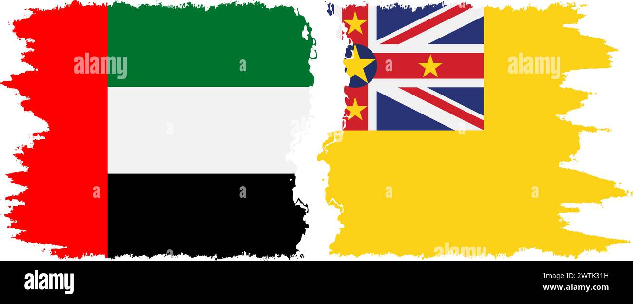 Niue und Vereinigte Arabische Emirate Grunge Flags Verbindung, Vektor Stock Vektor