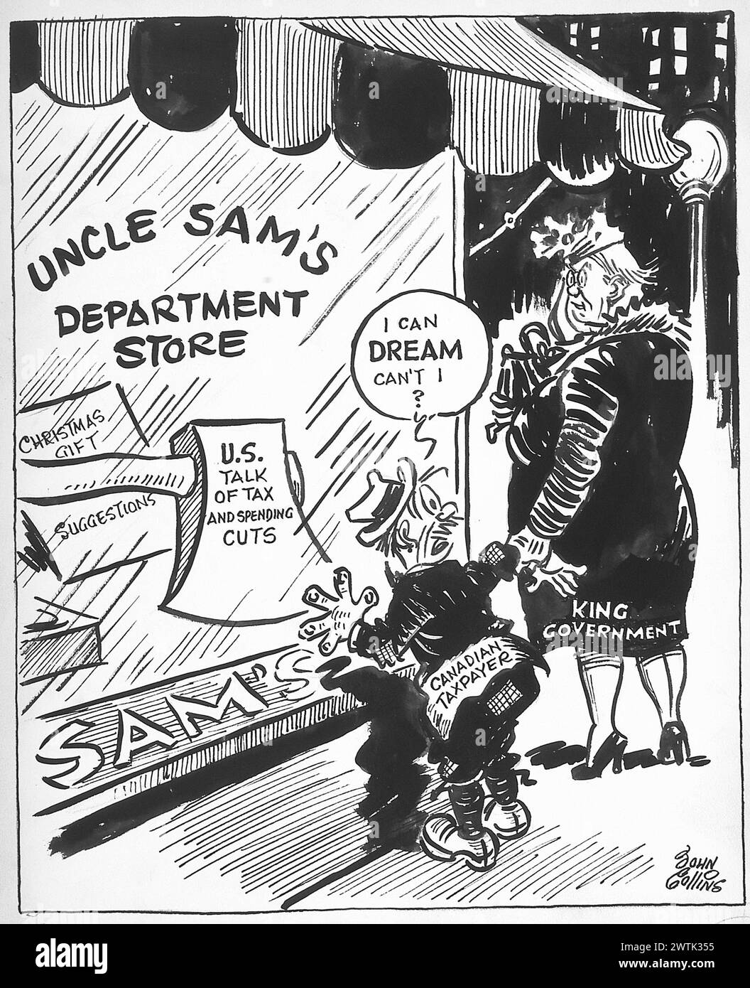 Cartoon - Schaufensterbummel. John Collins (1917-2007) Stockfoto