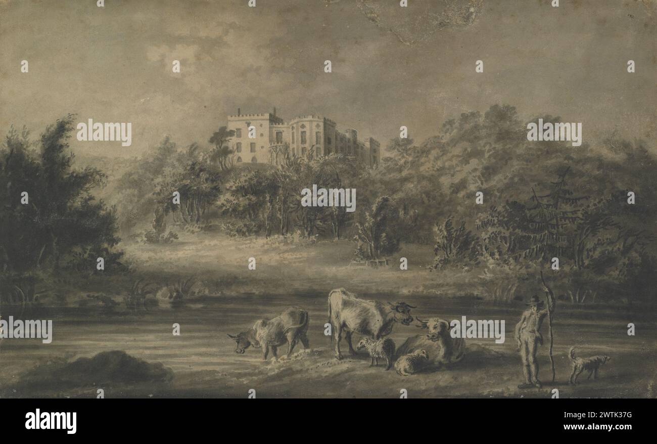 Ein englisches Herrenhaus zeichnet, arbeitet auf Papier Stockfoto