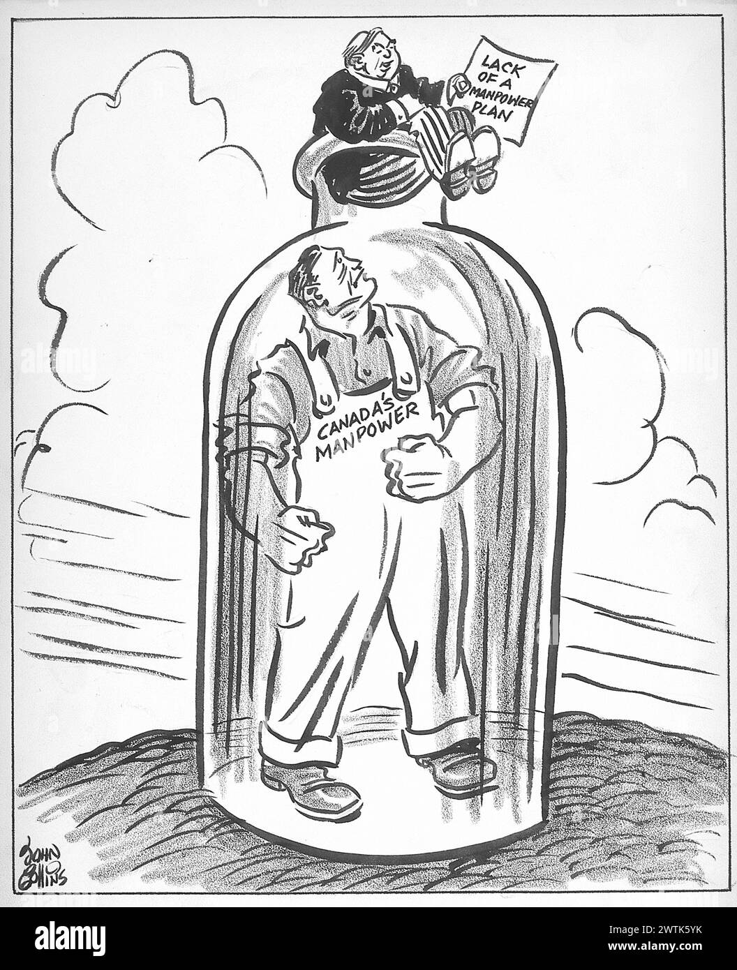 Cartoon - Der Engpass. John Collins (1917-2007) Stockfoto