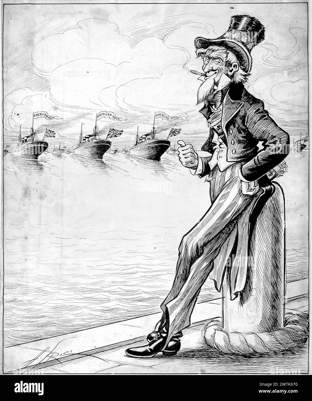 Cartoon - Selbstbewusster Onkel Sam Arthur George Racey (1870-1941) Stockfoto