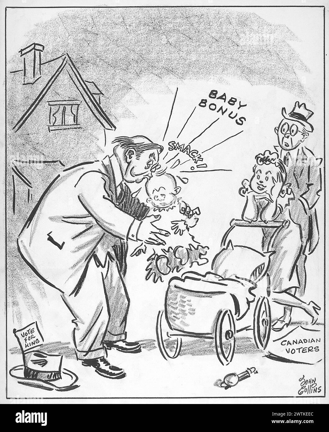 Cartoon - Er Küsst Sein Baby Früh. John Collins (1917-2007) Stockfoto