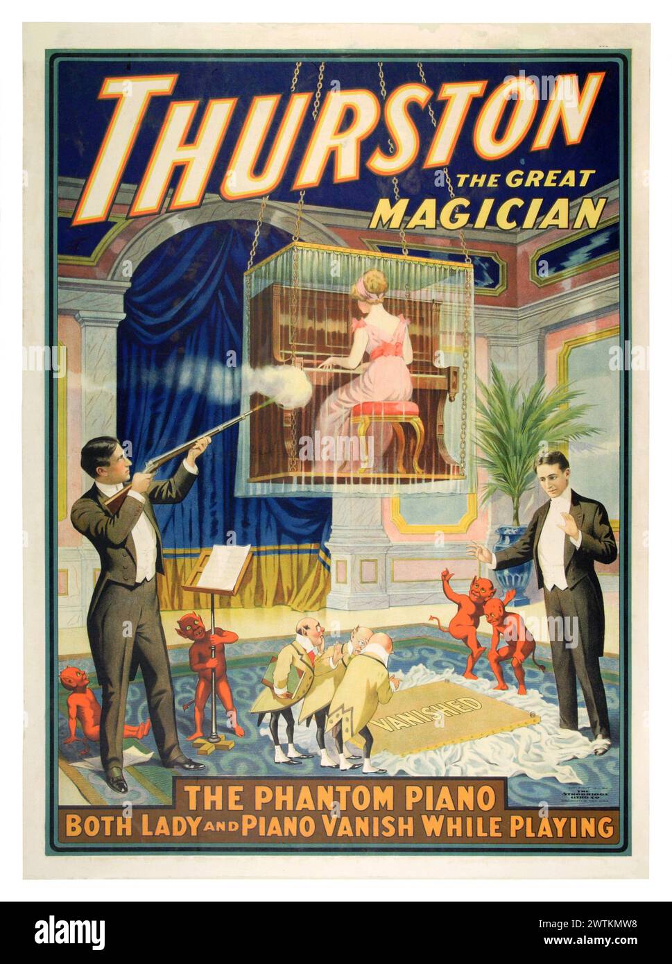Magisches Poster - Thurston der große Magier - das Phantom Piano Stockfoto