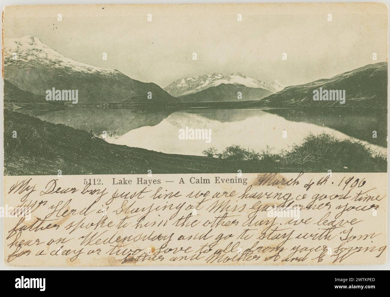 Lake Hayes, Ein ruhiger Abend Kollotypen, fotografische Postkarten Stockfoto