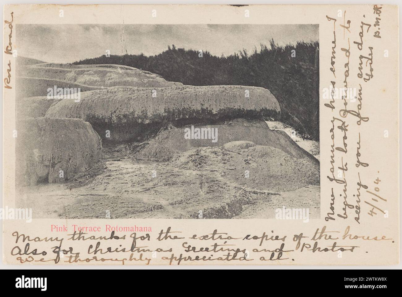 Rosa Terrace Rotomahana Fotopostkarten Stockfoto