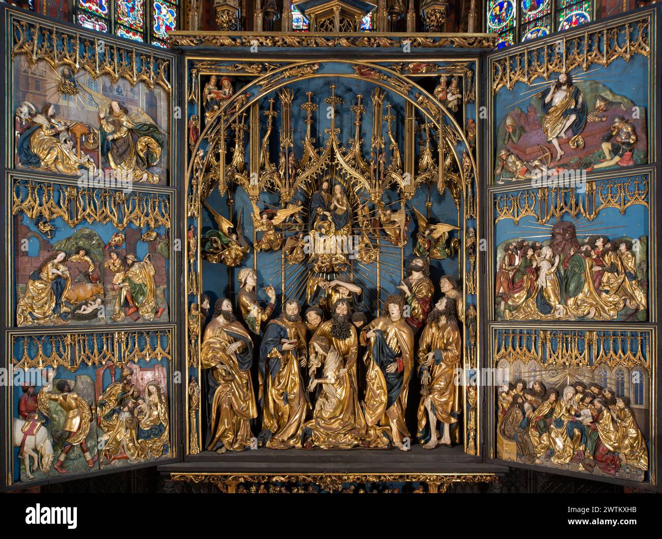 Veit Stoss Altaraufsatz, St. Marienkirche, Krakau, Altstadt, Polen Stockfoto