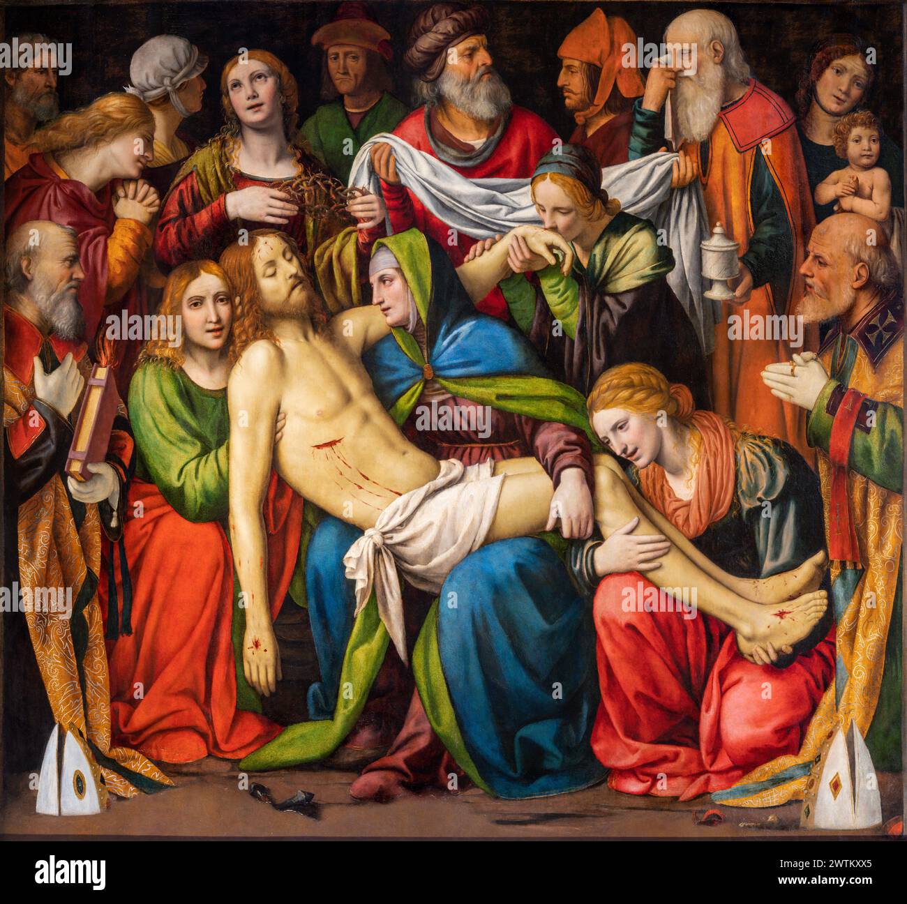 MAILAND, ITALIEN - 7. MÄRZ 2024: Das Renaissancemalgemälde der Ablagerung Christi - Cappella della Passione in San Giorgio in der Kirche Palazo Stockfoto