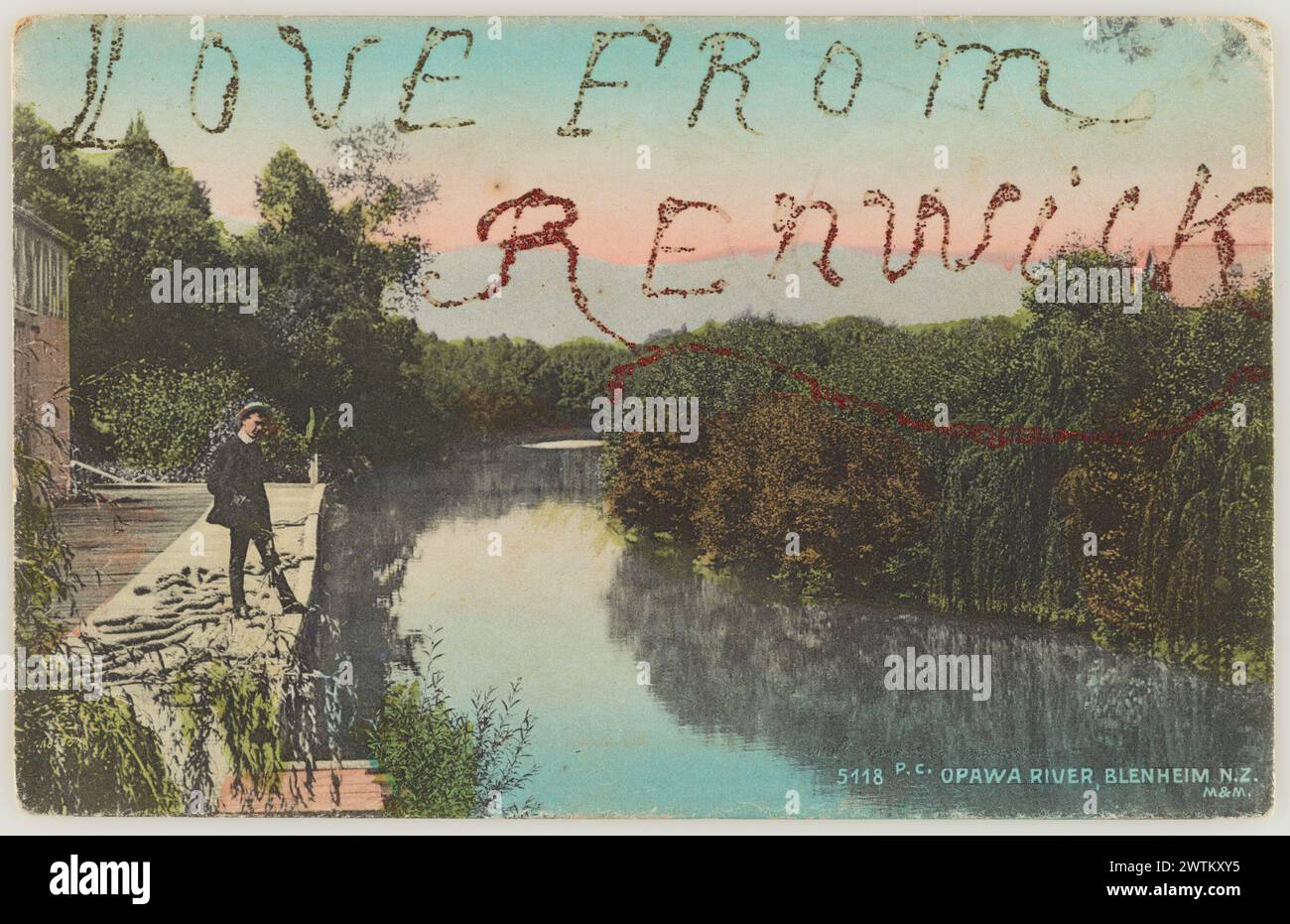 Opawa River, Blenheim, Neuseeland Fotopostkarten Stockfoto