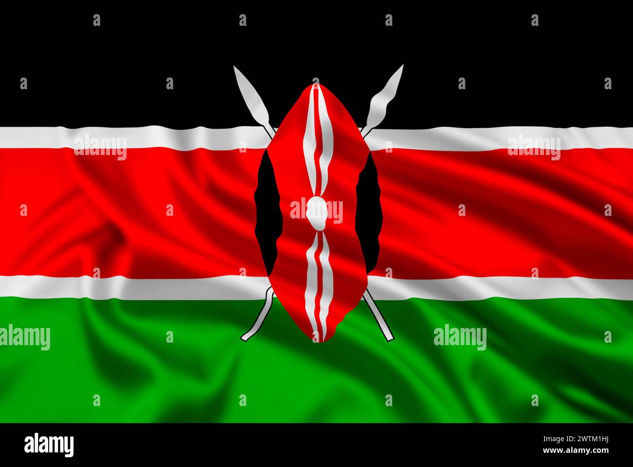 Die Flagge der Republik Kenia, mit Ripple-Effekt Stockfoto