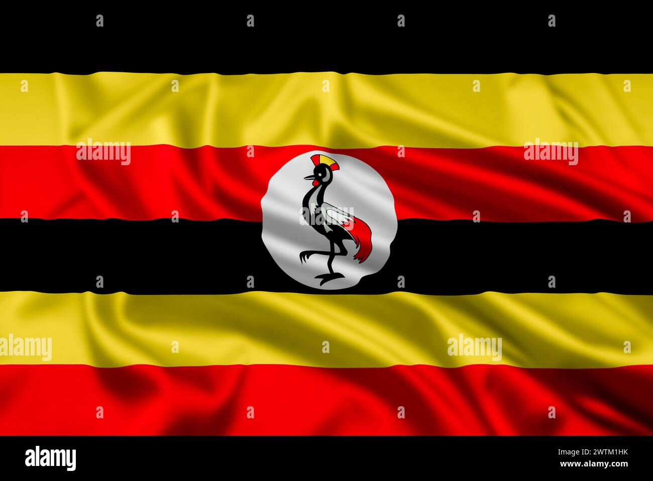 Die Flagge der Republik Uganda, mit Ripple-Effekt Stockfoto