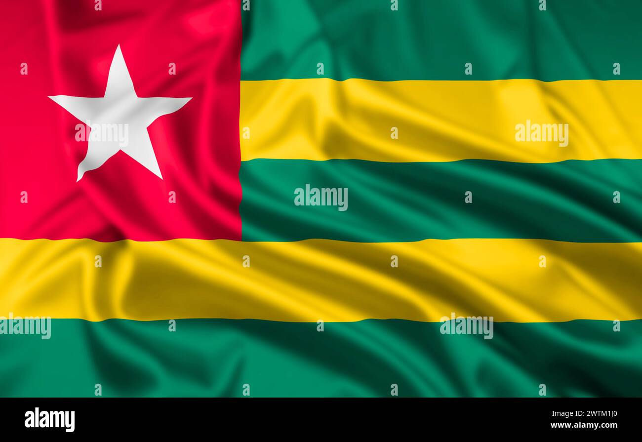 Die Flagge der togolesischen Republik, mit Ripple-Effekt Stockfoto