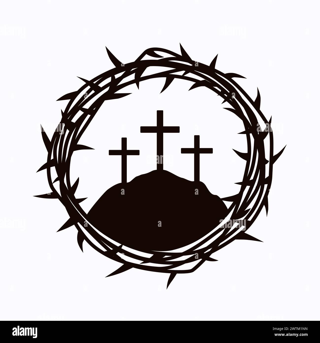 Das Kreuz Jesu Christi, Dornenkrone und Kalvaria. Vektor-Illustration für Ostersonntag Flyer, Poster oder Kirche Banner Design Stock Vektor