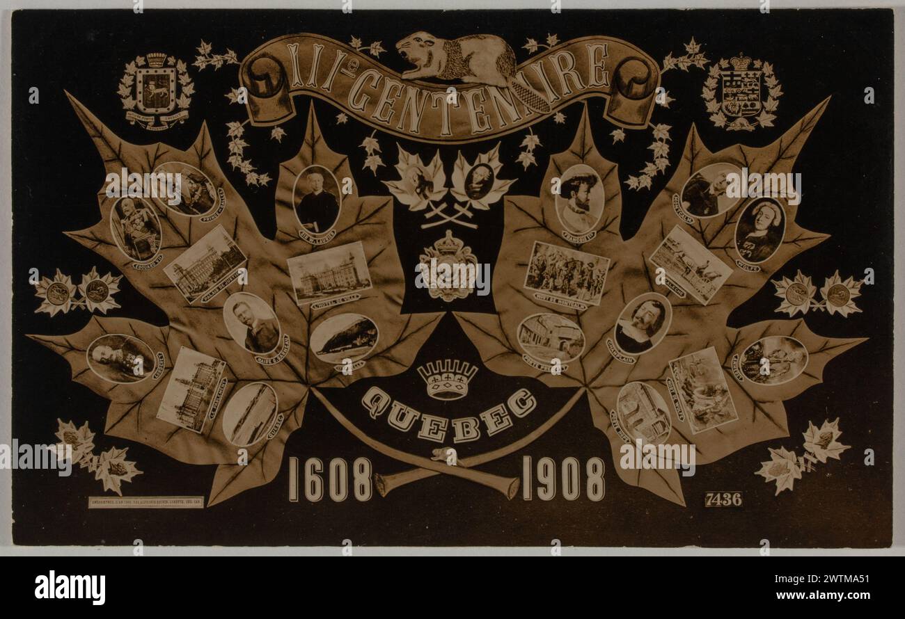 Gelatinedruck - Collage von Gebäuden und historischen Figuren zum Dreihundertjahrfeier von Québec City, Québec, 1908 Alphonse Boivin (1876 - 1962) Stockfoto