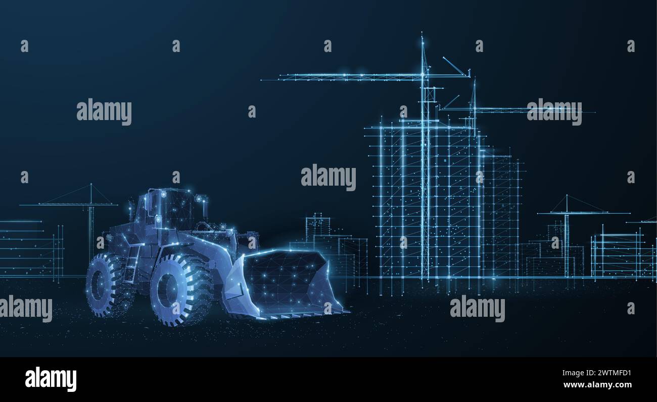 Baustelle. Digitale Architektur, Gebäudeplanung, Stadtentwicklung Stock Vektor