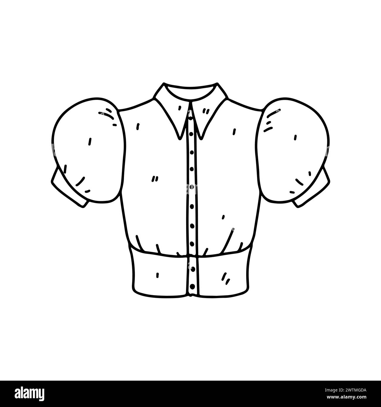Bluse. Handgezeichneter Doodle-Stil. Vektorillustration isoliert auf weiß. Ausmalseite Stock Vektor