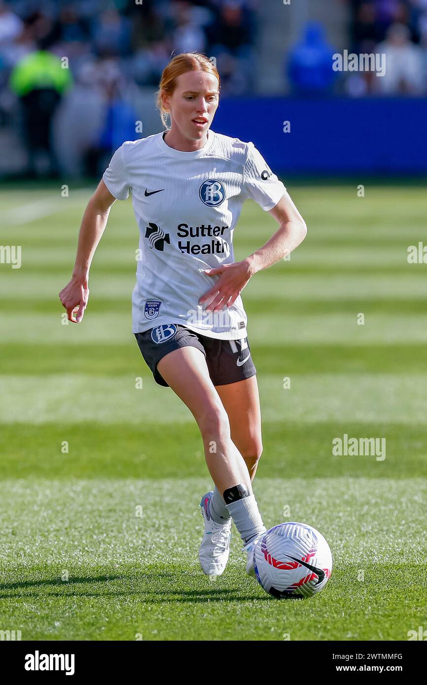 Los Angeles, Usa. März 2024. Los Angeles, USA, 17. März 2024: Tess Boade (12 Bay FC) während der ersten Hälfte eines regulären Saisonspiels der National Women's Soccer League gegen Angel City FC im BMO Stadium in Los Angeles, USA (NUR REDAKTIONELLE VERWENDUNG). (Victor M. Posadas/SPP) Credit: SPP Sport Press Photo. /Alamy Live News Stockfoto