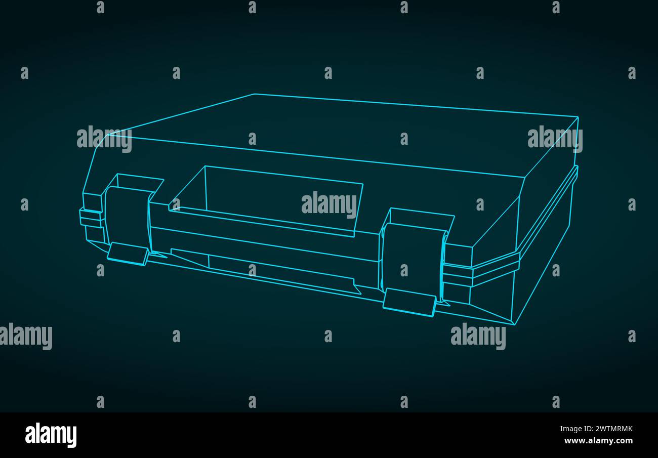 Stilisierte Vektor-Illustration des Blueprints eines tragbaren Werkzeugkastens Stock Vektor