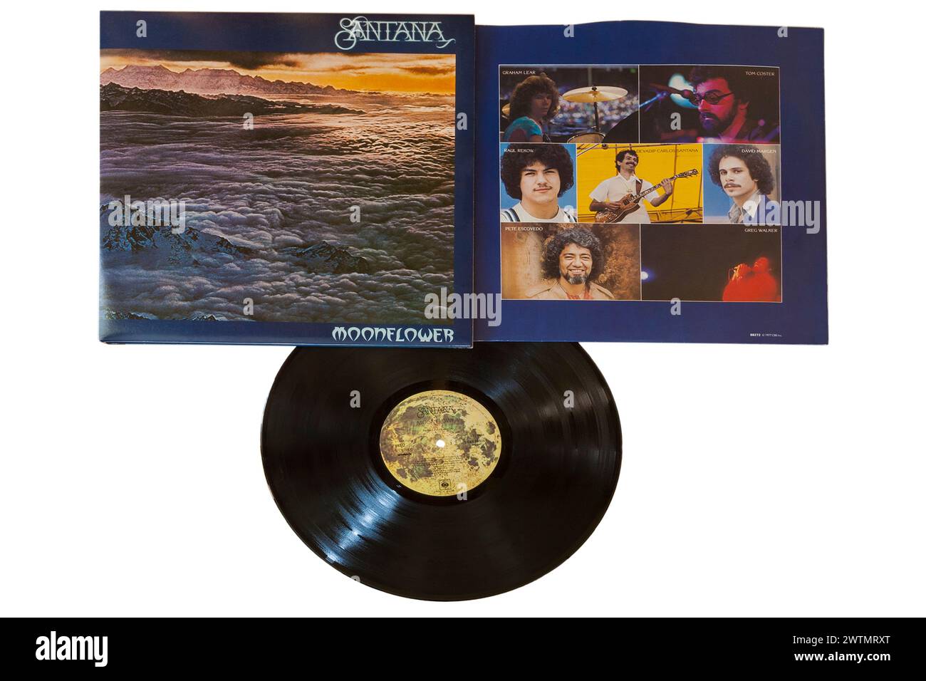 Santana Moonflower Vinyl-Album-Cover isoliert auf weißem Hintergrund - 1977 Stockfoto
