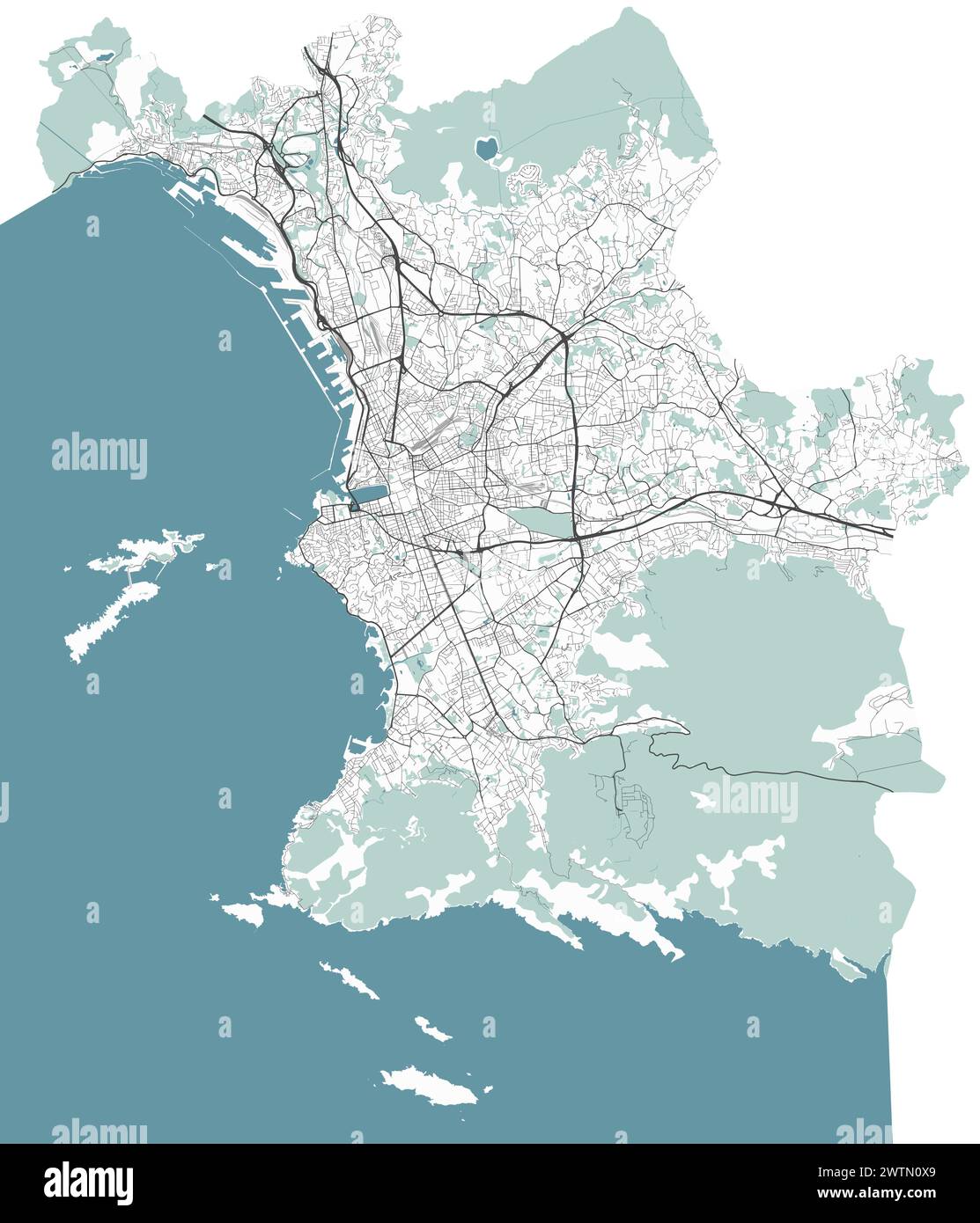 Karte von Marseille, Frankreich. Detaillierte Stadtvektorkarte, Metropolregion. Straßenkarte mit Straßen und Wasser. Stock Vektor