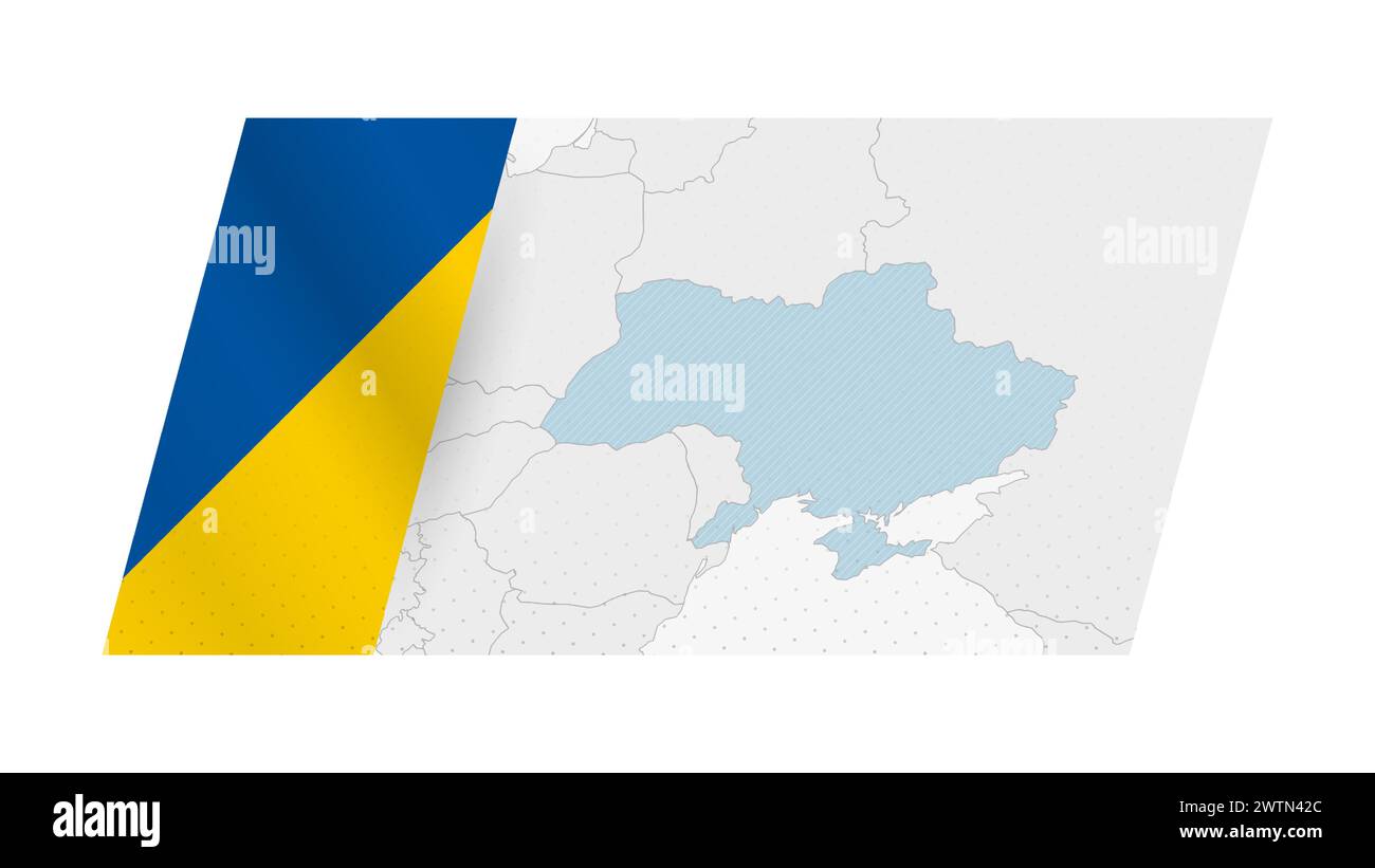 Ukraine Karte in modernem Stil mit Flagge der Ukraine auf der linken Seite. Vektorabbildung einer Karte. Stock Vektor