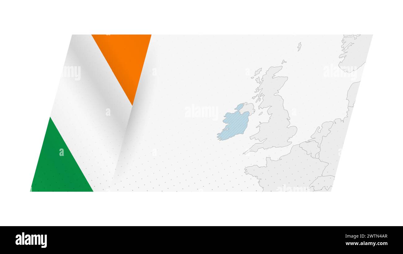 Irische Karte im modernen Stil mit der Flagge Irlands auf der linken Seite. Vektorabbildung einer Karte. Stock Vektor