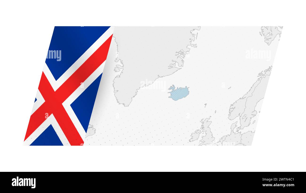 Island Karte in modernem Stil mit der Flagge Islands auf der linken Seite. Vektorabbildung einer Karte. Stock Vektor