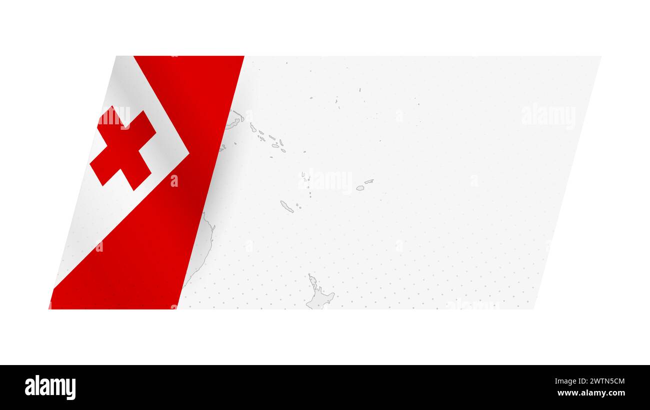 Tonga Karte in modernem Stil mit Flagge von Tonga auf der linken Seite. Vektorabbildung einer Karte. Stock Vektor