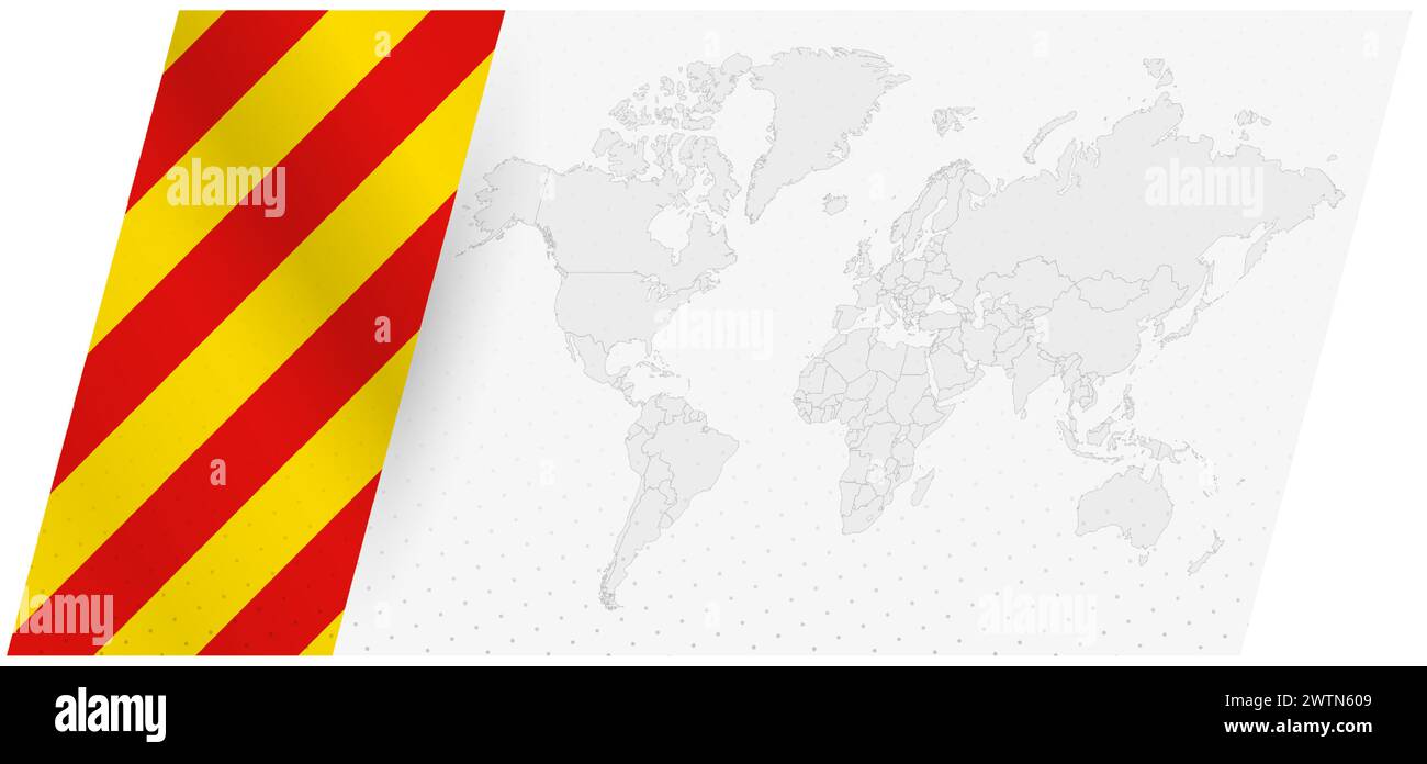 Weltkarte im modernen Stil mit der Flagge Kataloniens auf der linken Seite. Stock Vektor