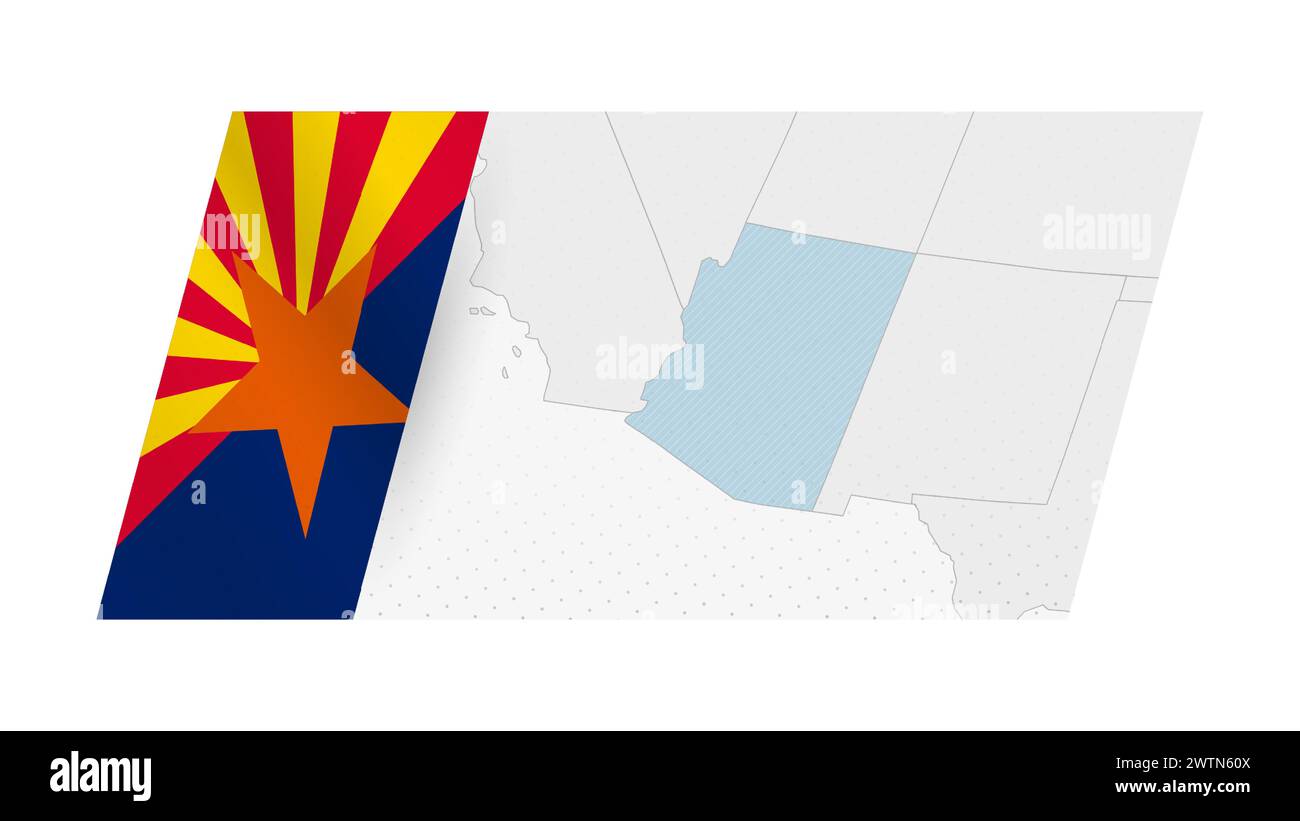 Arizona Karte in modernem Stil mit Flagge von Arizona auf der linken Seite. Vektorabbildung einer Karte. Stock Vektor