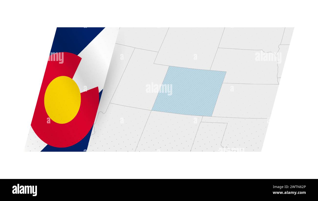 Colorado Karte im modernen Stil mit der Flagge von Colorado auf der linken Seite. Vektorabbildung einer Karte. Stock Vektor