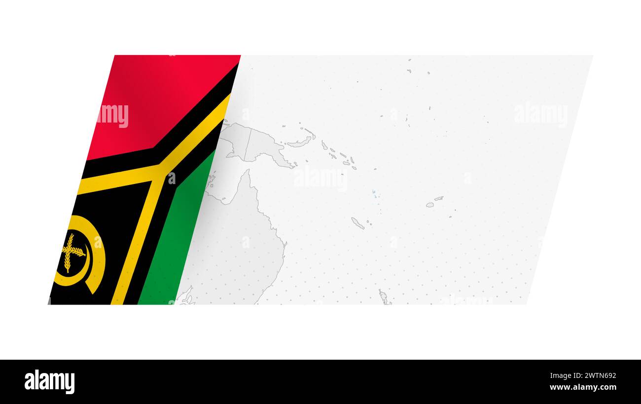 Vanuatu Karte in modernem Stil mit Flagge von Vanuatu auf der linken Seite. Vektorabbildung einer Karte. Stock Vektor