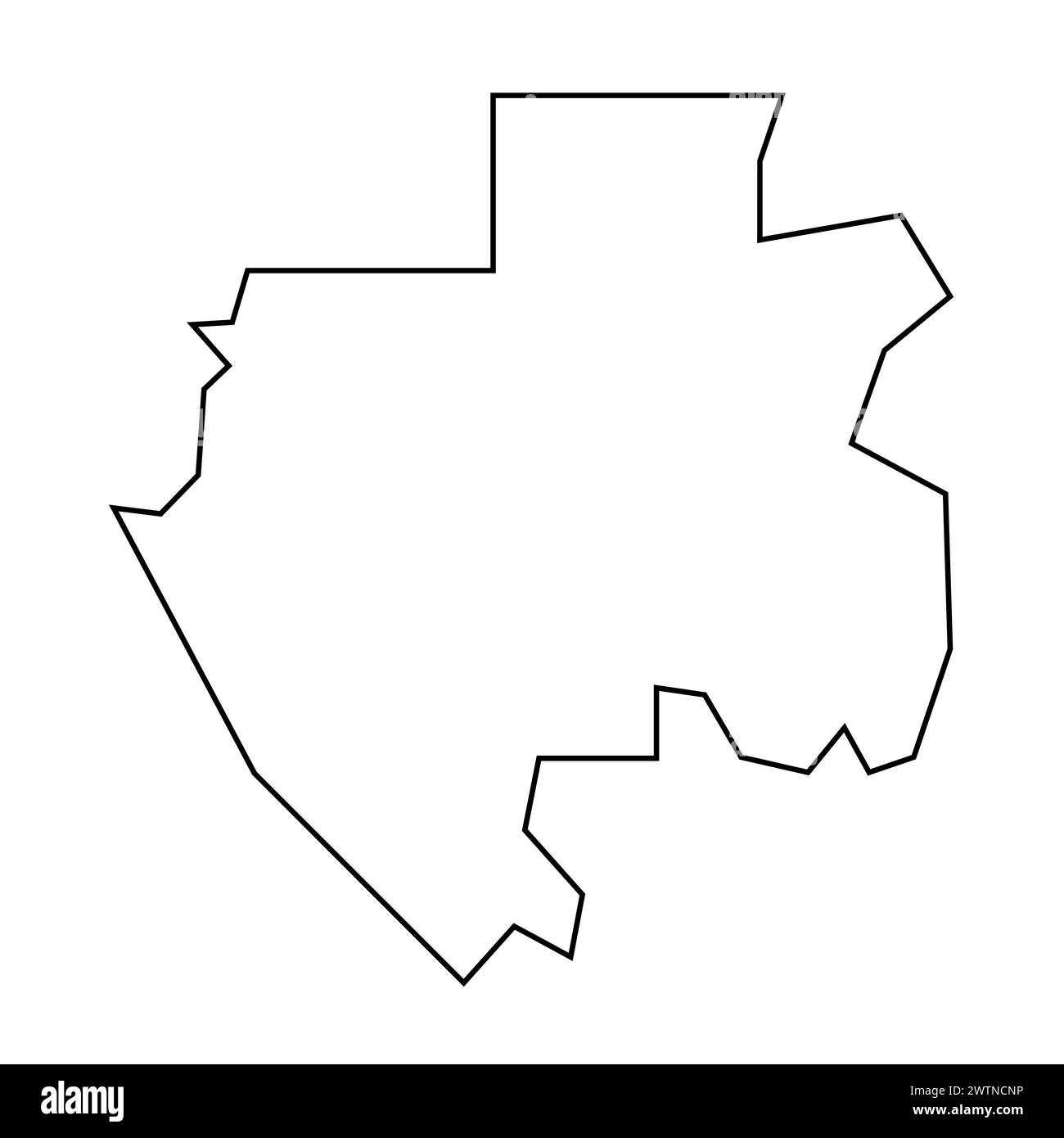Dünne schwarze Silhouette im Gabon Country. Vereinfachte Karte. Vektorsymbol auf weißem Hintergrund isoliert. Stock Vektor