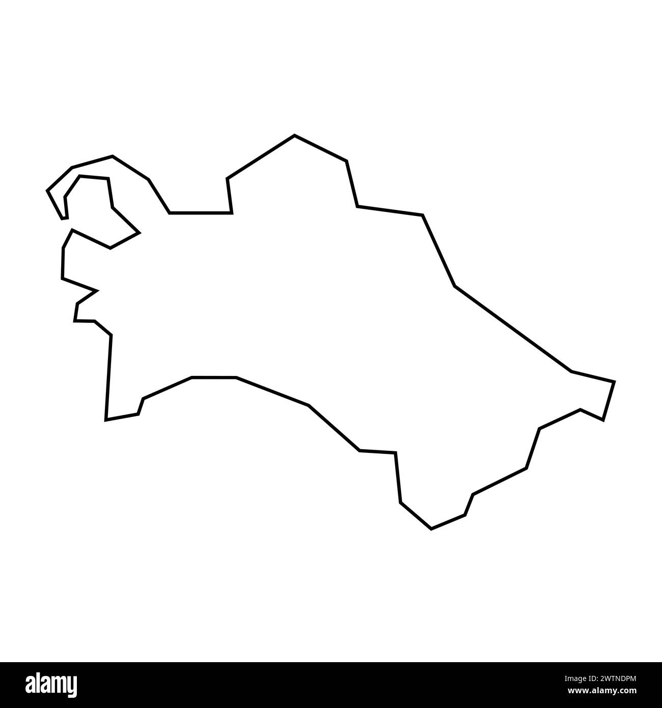 Türkmenistanisches Land dünne schwarze Umrisssilhouette. Vereinfachte Karte. Vektorsymbol auf weißem Hintergrund isoliert. Stock Vektor