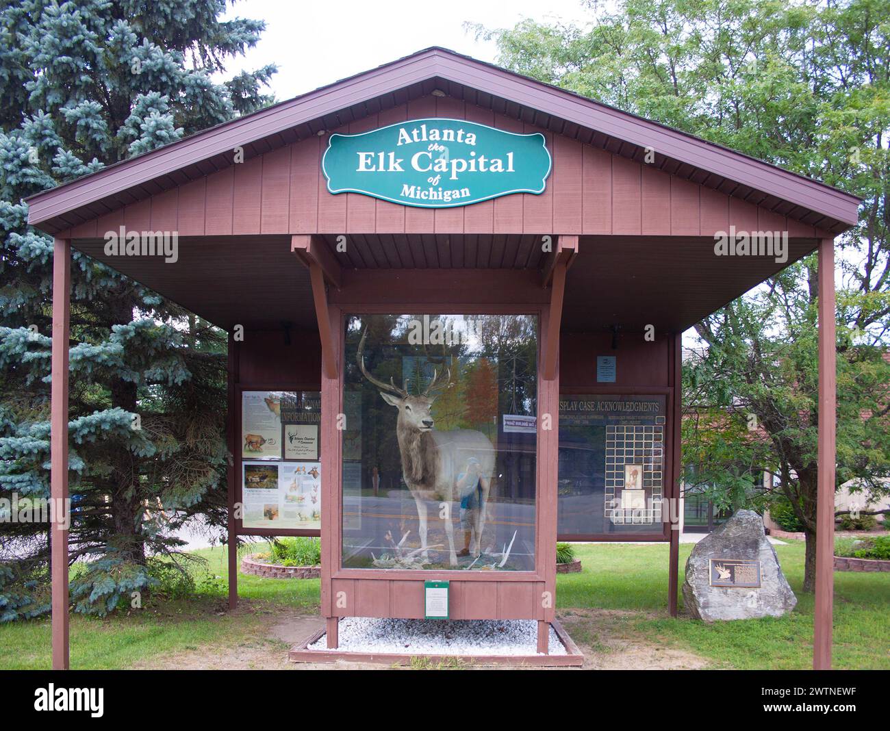 Atlanta, Michigan, behauptet stolz den Titel „Elch Capital of Michigan“, Heimat von wilden Elchherden und rustikalem Kleinstadtcharme. Stockfoto