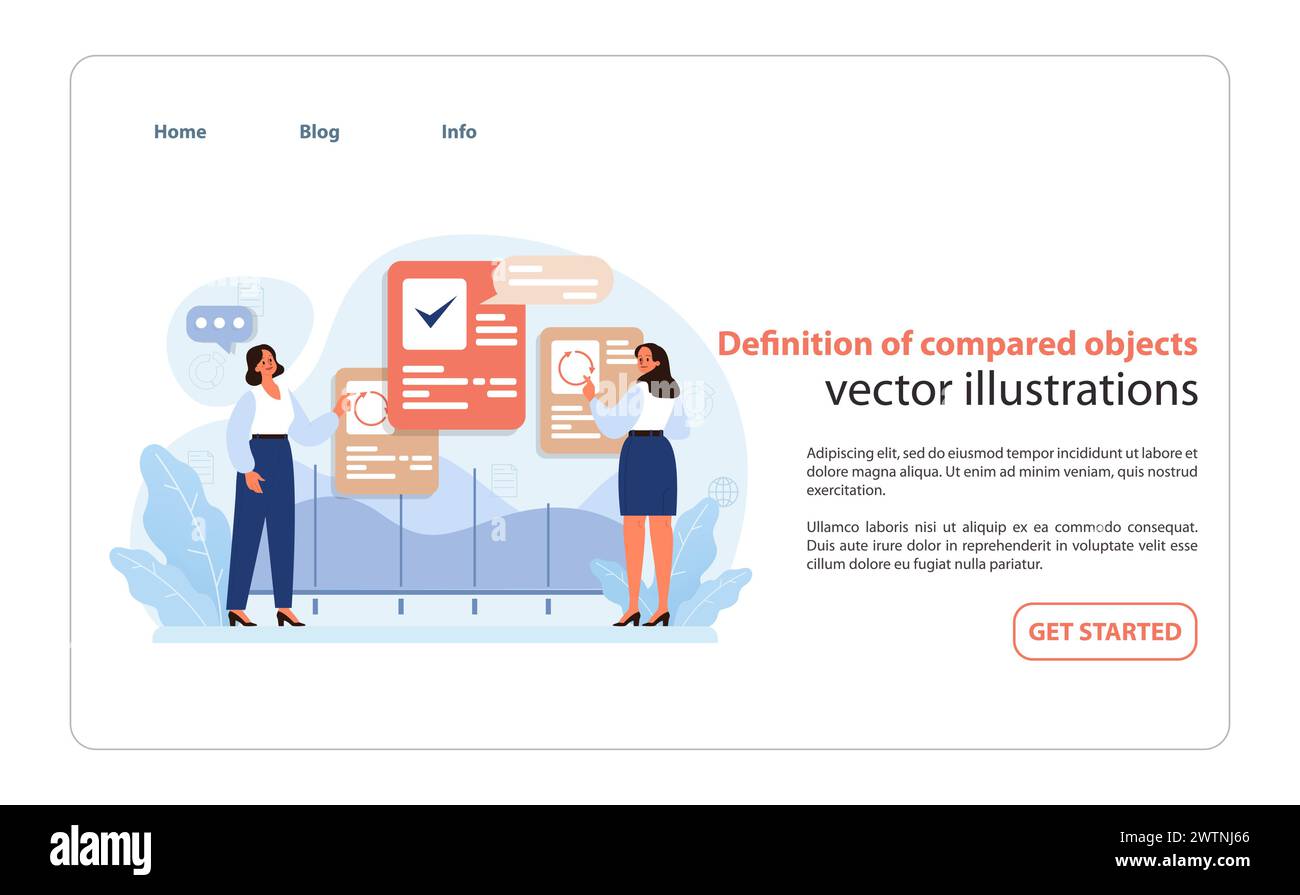 Vergleichender Benchmarking-Vektor. Experten bewerten Kriterien für Benchmarking und definieren messbare Vergleichsstandards. Stock Vektor